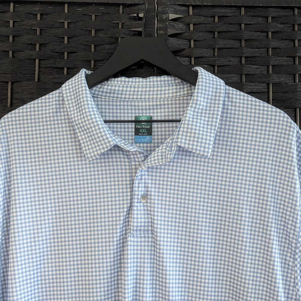 PRO TOUR Men's Gingham Blue Checkered Shirt Spring Easter Golf Church